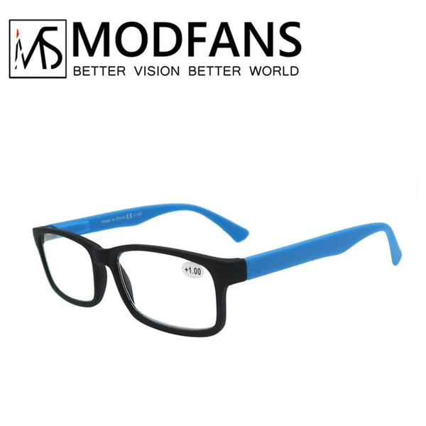 Planet Gates Blue / +100 Reading Glasses for Men Women Rubber Ultra Light Hyperopia Square Frame Spring Hinge Comfortable with Diopter (Black/Red/Blue)