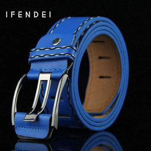 Planet Gates blue / 105cm IFENDEI Women's Belt For Jeans PU Leather Men's Belt Needle Buckle White Waist Belt Casual Female Strap For Man cinturon mujer