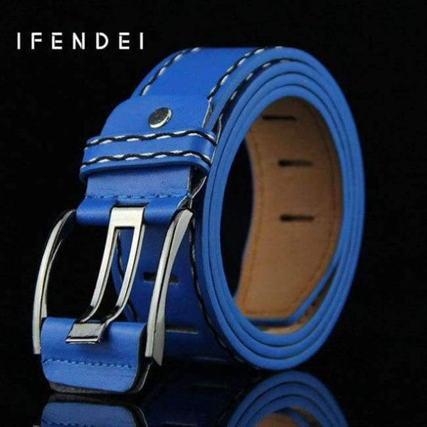 Planet Gates blue / 105cm IFENDEI Women's Belt For Jeans PU Leather Men's Belt Needle Buckle White Waist Belt Casual Female Strap For Man cinturon mujer