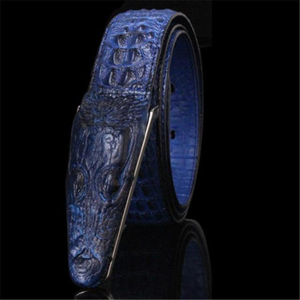 Planet Gates Blue / 105cm Mens Belts Luxury cow Leather Designer Belt Men High Quality Luxury Crocodile Cinturones Hombre