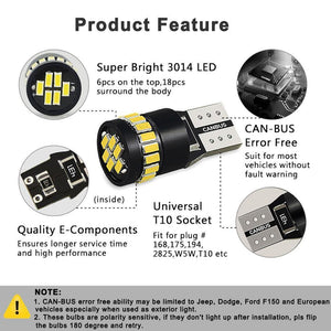 Planet Gates Blue 10x T10 LED W5W LED Canbus Auto Lamp 12V 3014 24SMD Car Interior Light 194 168 Lights Bulb White Blue Red Yellow No Error