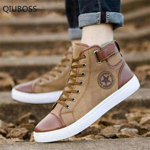 Planet Gates Blue / 11 QIUBOSS Men's Vulcanize Shoes Lace-up Men Casual Shoes Fashion High Top Men Retro Breathable Comfortable Men's Flat Shoes Q408