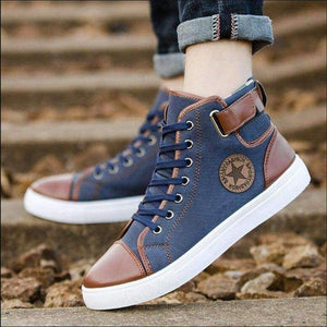 Planet Gates Blue / 11 QIUBOSS Men's Vulcanize Shoes Lace-up Men Casual Shoes Fashion High Top Men Retro Breathable Comfortable Men's Flat Shoes Q408