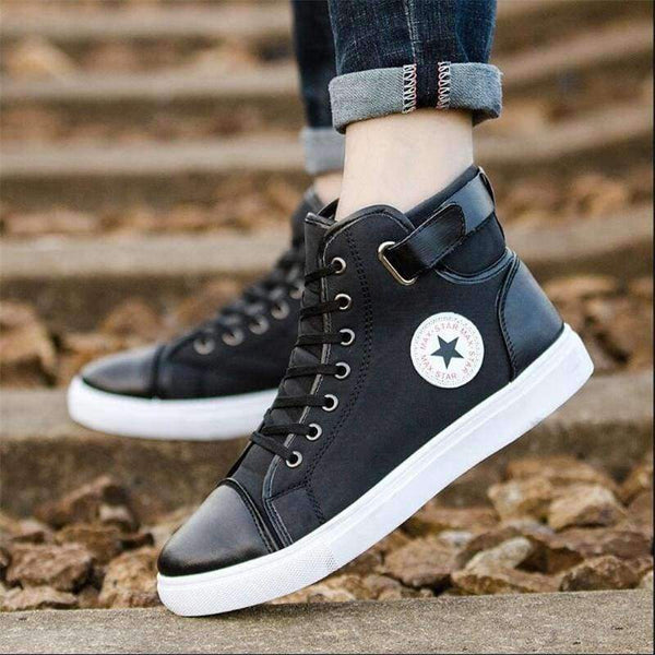 Planet Gates Blue / 11 QIUBOSS Men's Vulcanize Shoes Lace-up Men Casual Shoes Fashion High Top Men Retro Breathable Comfortable Men's Flat Shoes Q408