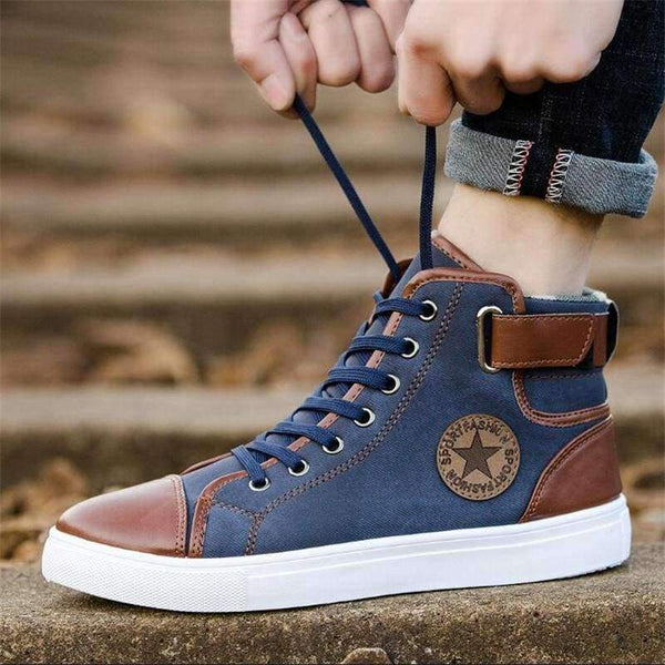 Qiuboss Mens Vulcanize Shoes Lace-Up Men Casual Shoes Fashion High Top Men Retro Breathable Comfortable Mens Flat Shoes Q408