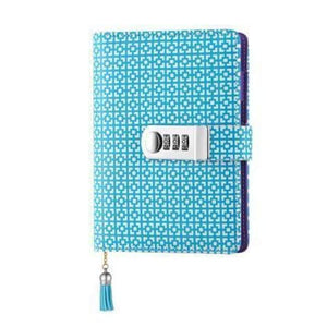 A6 Name Customize Korean Lock Leather Notebook Writing Pads Kawaii Flower Women Girl Gift Loose Leaf Password Lockable Diary - Blue / 135 X