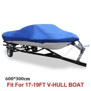 Planet Gates Blue 17-19FT 210D 540/570/700 x 280/300CM Trailerable Boat Cover Waterproof Fishing Ski Bass Speedboat V-shape Black Boat Cover
