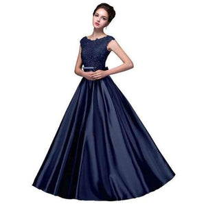 Planet Gates Blue / 2 Long Lace Dark Pink Evening Dresses 2018 A-line Floor-Length Formal Party Prom Dresses O-neck Sleeveless Bow
