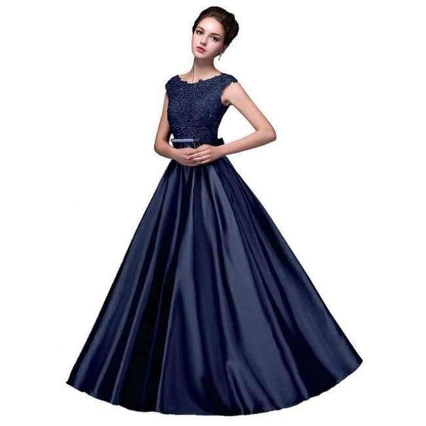 Planet Gates Blue / 2 Long Lace Dark Pink Evening Dresses 2018 A-line Floor-Length Formal Party Prom Dresses O-neck Sleeveless Bow
