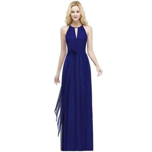 Planet Gates Blue / 2 Purple Halter Neck Bow Tie Bridesmaid Dresses 2018 Cheap Chiffon Wedding Party Dresses Robe Demoiselle D'honneur