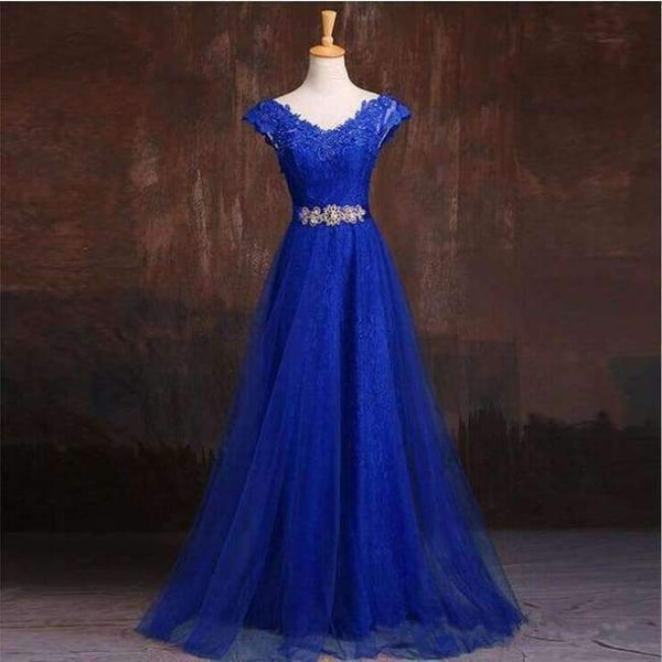 Planet Gates blue / 2 Sleeveless Lace Formal Dress Blue Evening Dress A-Line Prom Party Dress Solid Crystal Evening Gowns Vestido de Festa