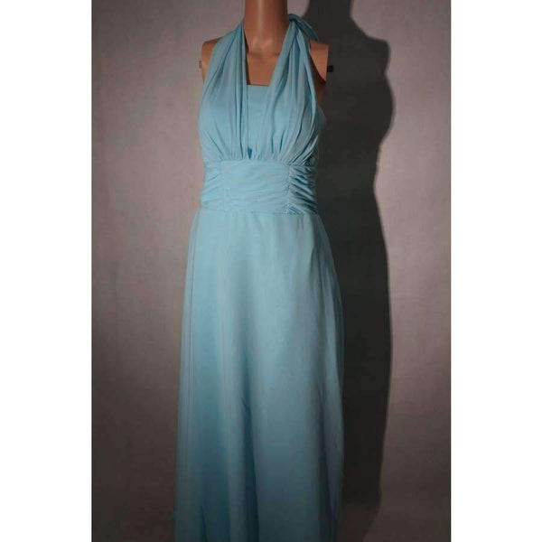 Planet Gates Blue / 2 Sleeveless Long Bridesmaid Dresses  Ruffles Chiffon a-Line Vestido De Madrinha De Casamento Longo