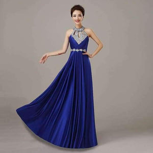 Planet Gates blue / 2 Vestido de Festa de Casamento 2018 Long Crystal Bridesmaid Dresses for Wedding Party Satin Dress Formal Prom Party Gowns