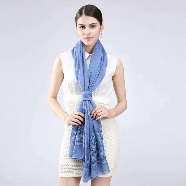 Planet Gates Blue / 200 X 95 cm New Vintga Floral Embroidery Scarf and Wrap for Women Chinese Style 200*95 cm Overlength Retro Flower Beach Shawl