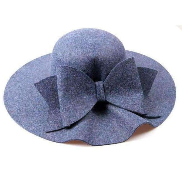 Planet Gates blue 2018 New Australia Wool Felt Hat England Women Fedora Hat Wide Brim Hats With Big Bowknot For Elegant Lady Hat Christmas GIfts