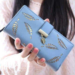 Planet Gates Blue 2018 Women Wallet Purse Female Long Wallet Gold Hollow Leaves Pouch Handbag For Women Coin Purse Card Holders Portefeuille Femme