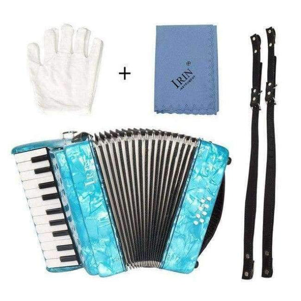 Planet Gates Blue 22 Keys 8 Bass accordion 22K8B With Adjustable Straps Gift Toys Kids Children Musical Instrument Beginners With Gloves wipe