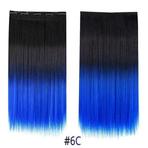 Planet Gates Blue / 22inches 22" Rainbow Straight Hairpieces 5 Clips in Hair Extensions One Piece Pink Purple Ombre Synthetic Wigs For Women Heat Resistant