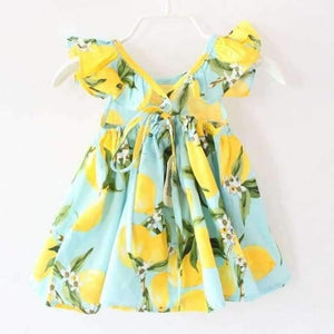 Planet Gates blue / 24M Summer Fly Sleeve  Sundress Lemon Pattern Baby Girls Dresses Fashion Children Clothes Christmas Gifts