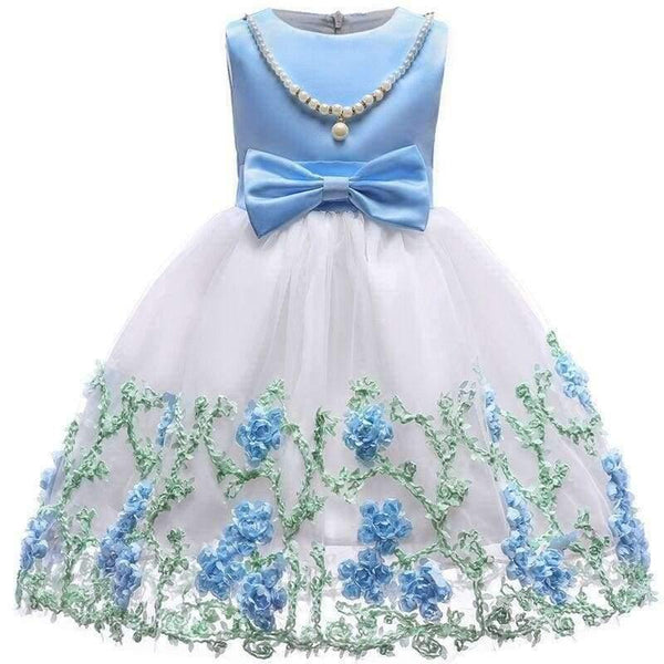 Planet Gates blue / 2T Baby Girl embroidery Silk Princess Dress for Wedding party Kids  Dresses for Toddler Girl Children Fashion Christmas Clothing
