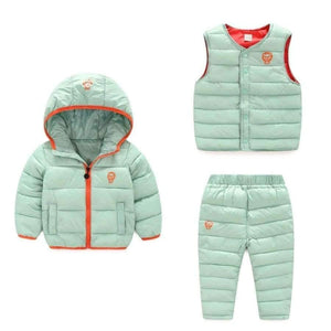 Planet Gates blue / 2T Winter Kids Clothing Sets Warm Duck Down Jackets Clothing Sets Baby Girls & Baby Boys Down suit 3pcs Coats Vest Pants Overcoat