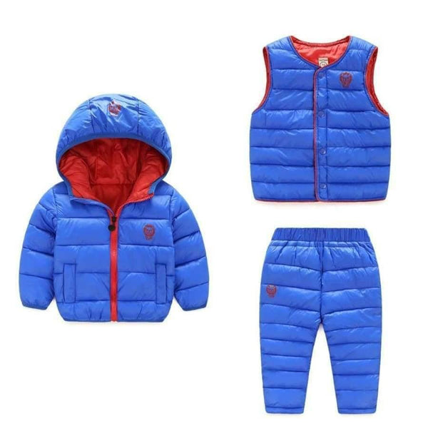 Planet Gates blue / 2T Winter Kids Clothing Sets Warm Duck Down Jackets Clothing Sets Baby Girls & Baby Boys Down suit 3pcs Coats Vest Pants Overcoat