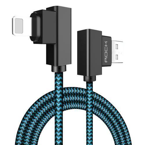 Planet Gates Blue / 30cm ROCK Phone Cable for iPhone X 8 7 6 5 Plus 90 Degree Right Angle 2.1A Fast Charger L Bending Design Cord for iPad 2 3 4 Air Pro