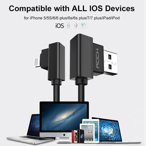 Planet Gates Blue / 30cm ROCK Phone Cable for iPhone X 8 7 6 5 Plus 90 Degree Right Angle 2.1A Fast Charger L Bending Design Cord for iPad 2 3 4 Air Pro