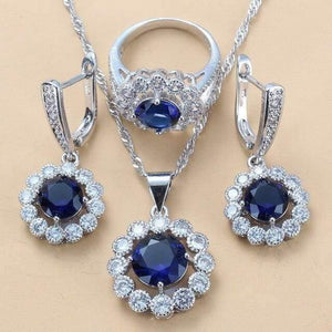 Planet Gates Blue  3PCS / 7 Wedding Costume 925 Sterling Silver White Zircon Jewelry Sets For Women Bridal Accessories  Jewel