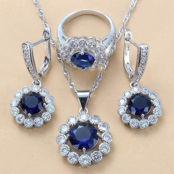 Planet Gates Blue  3PCS / 7 Wedding Costume 925 Sterling Silver White Zircon Jewelry Sets For Women Bridal Accessories  Jewel