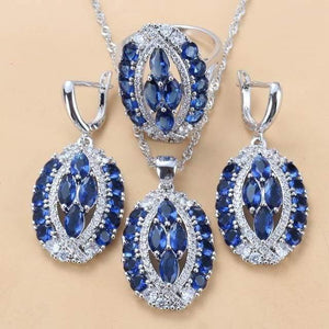 Planet Gates Blue 3PCS / 8 Bridal Luxurious Wedding Accessories 925 Sterling Silver Natural Red Garnet Big Jewelry Sets For Women 6-Color 4PCS Sets