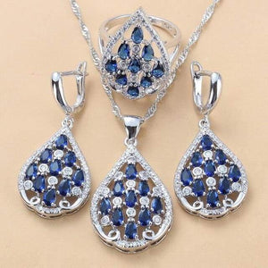 Planet Gates Blue 3PCS / 9 925 Sterling Silver With Natural Stone CZ Jewelry Sets For Women Fashion Wedding Party Costume Women Sets