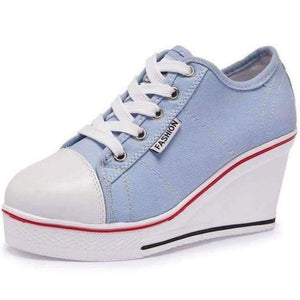 Planet Gates blue / 4 2018 new Women Vulcanize Shoes Platform Breathable Canvas Shoes Woman Wedge Sneakers Casual Fashion Candy Color Students