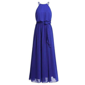 Planet Gates Blue / 4 Women Ladies Sleeveless Halter Chiffon Bridesmaid Dresses Full Length Prom Gown Pleated A-Line Long Wedding Party Dress