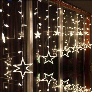 Planet Gates Blue 48star LAIMAIK AC110V or 220V Holiday Lighting LED Fairy Star Curtain String luminarias Garland Decoration Christmas Wedding Light 2M