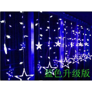 Planet Gates Blue 48star LAIMAIK AC110V or 220V Holiday Lighting LED Fairy Star Curtain String luminarias Garland Decoration Christmas Wedding Light 2M