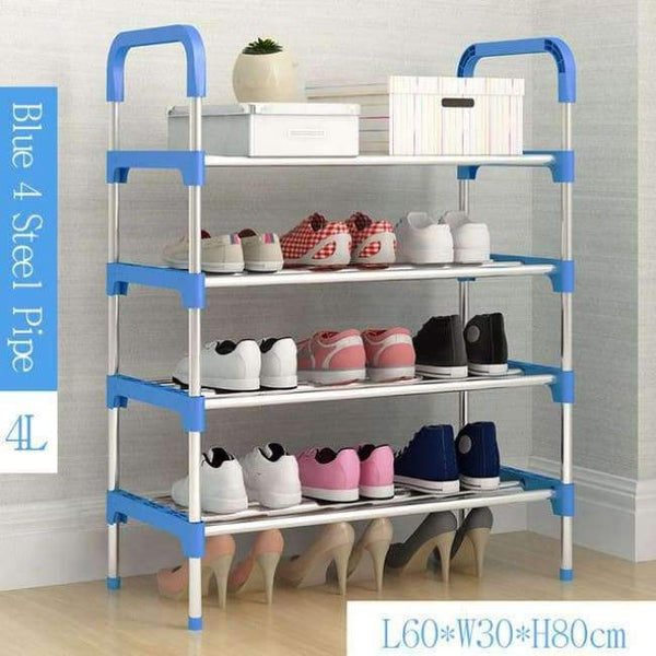 Planet Gates Blue 4L Simple Metal Shoe Rack with Handrail Multi-layer Assembly Shoes Closet Home Furniture Saving Space Shoe Organizer for Hallway