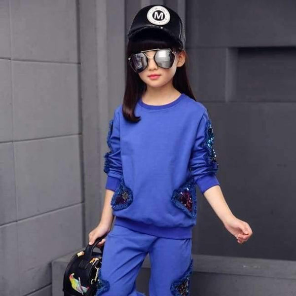 Planet Gates Blue / 4T Children Girls clothing set autumn teenage girls sport suit school kids clothes tracksuit girls clothes set two piece 4~12T