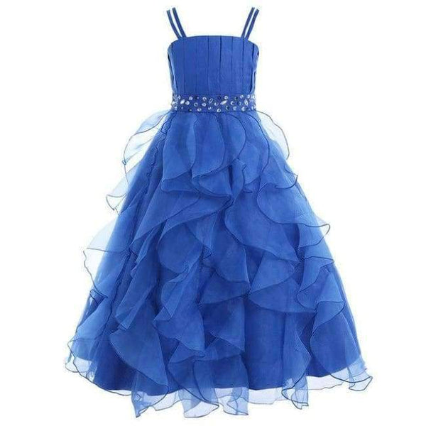 Planet Gates Blue / 4T Kids Girls Embroidered Flower Bow Formal Party Ball Gown Prom Princess Bridesmaid Wedding Children Tutu Dress Size 4-14Y