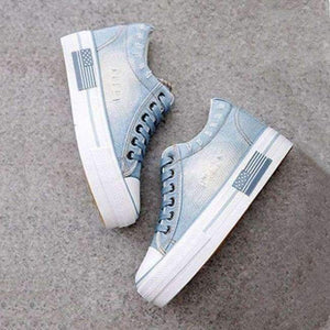 Planet Gates Blue / 5 Autumn Flats Lace Up Canvas Women Vulcanized Shoes Platform Casual Girls School Shoe Fashion Sneakers Strip Ladies Footwear