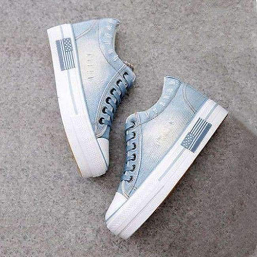 Planet Gates Blue / 5 Autumn Flats Lace Up Canvas Women Vulcanized Shoes Platform Casual Girls School Shoe Fashion Sneakers Strip Ladies Footwear