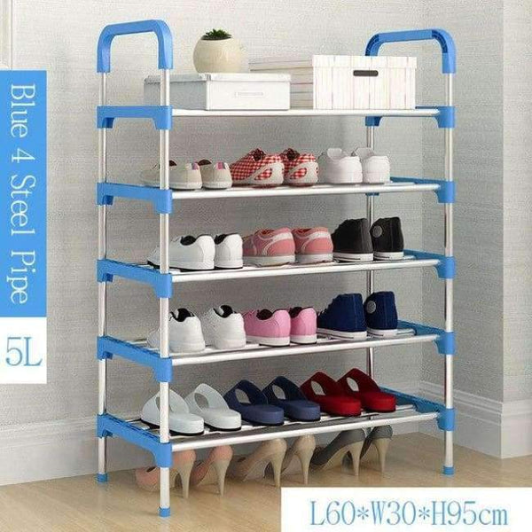 Planet Gates Blue 5L Simple Metal Shoe Rack with Handrail Multi-layer Assembly Shoes Closet Home Furniture Saving Space Shoe Organizer for Hallway