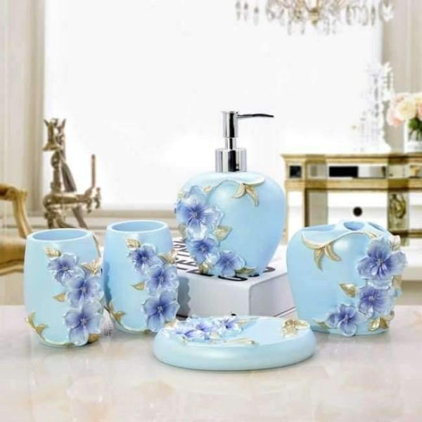 Planet Gates Blue 5pcs 6pcs/set Resin Bathroom Accessories Sets/Dispensers/Dishes/Toothpaste Holders/tray/Bathroom Tumblers/Bathroom Products