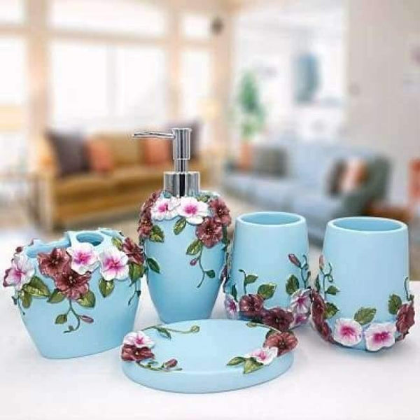 Planet Gates blue 5pcs 6pcs/set Resin Bathroom Accessories Sets/Dispensers/Dishes/Toothpaste Holders/tray/Bathroom Tumblers/Bathroom Products