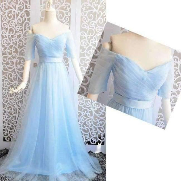 Planet Gates Blue / 6 -Emily Long Purple Red Gray Cheap Bridesmaid Dresses 2018 A-Line Off the Shoulder Half Sleeve Vestido da dama de honra