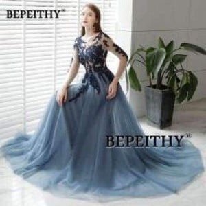 Planet Gates Blue / 6 Open Back Long Evening Dress Full Sleeves 2018 Vintage Lace Prom Party Dresses Robe De Soiree Hot