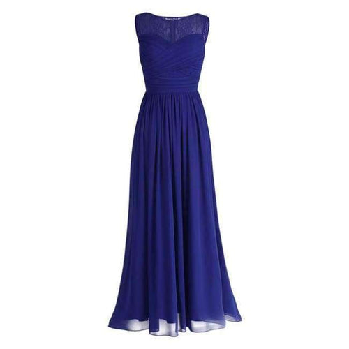 Planet Gates Blue / 6 Women Ladies Chiffon Empire Lace Bridesmaid Dress Prom Gown Sleeveless A-Line Pleated Padded Long Wedding Party Dresses