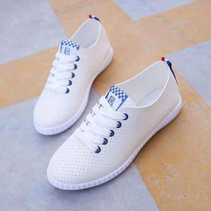 Planet Gates Blue / 6 Women White Shoes Casual Flats PU Leather Lace-up Hollow-out Breathable Sneakers Vulcanize Shoes 8H0269