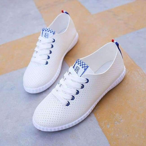 Planet Gates Blue / 6 Women White Shoes Casual Flats PU Leather Lace-up Hollow-out Breathable Sneakers Vulcanize Shoes 8H0269