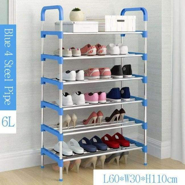 Planet Gates Blue 6L Simple Metal Shoe Rack with Handrail Multi-layer Assembly Shoes Closet Home Furniture Saving Space Shoe Organizer for Hallway